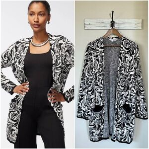 CHICO’S XXL / 4 Textured Tiles Maxi Cardigan in Black & White • Paisley Jacquard